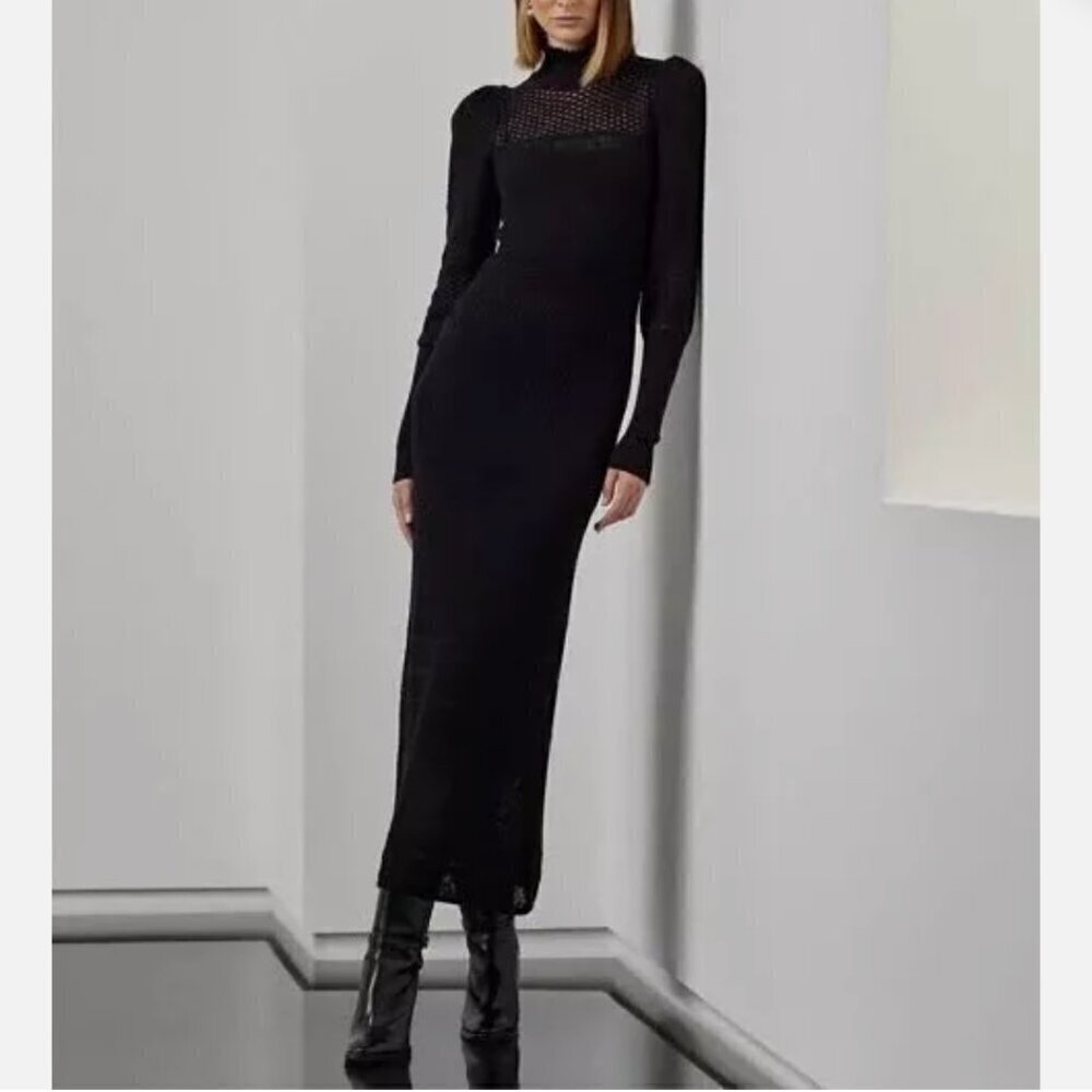 Ralph Lauren Purple Label Lace Cashmere-Silk Blend Puff-Sleeve Cocktail